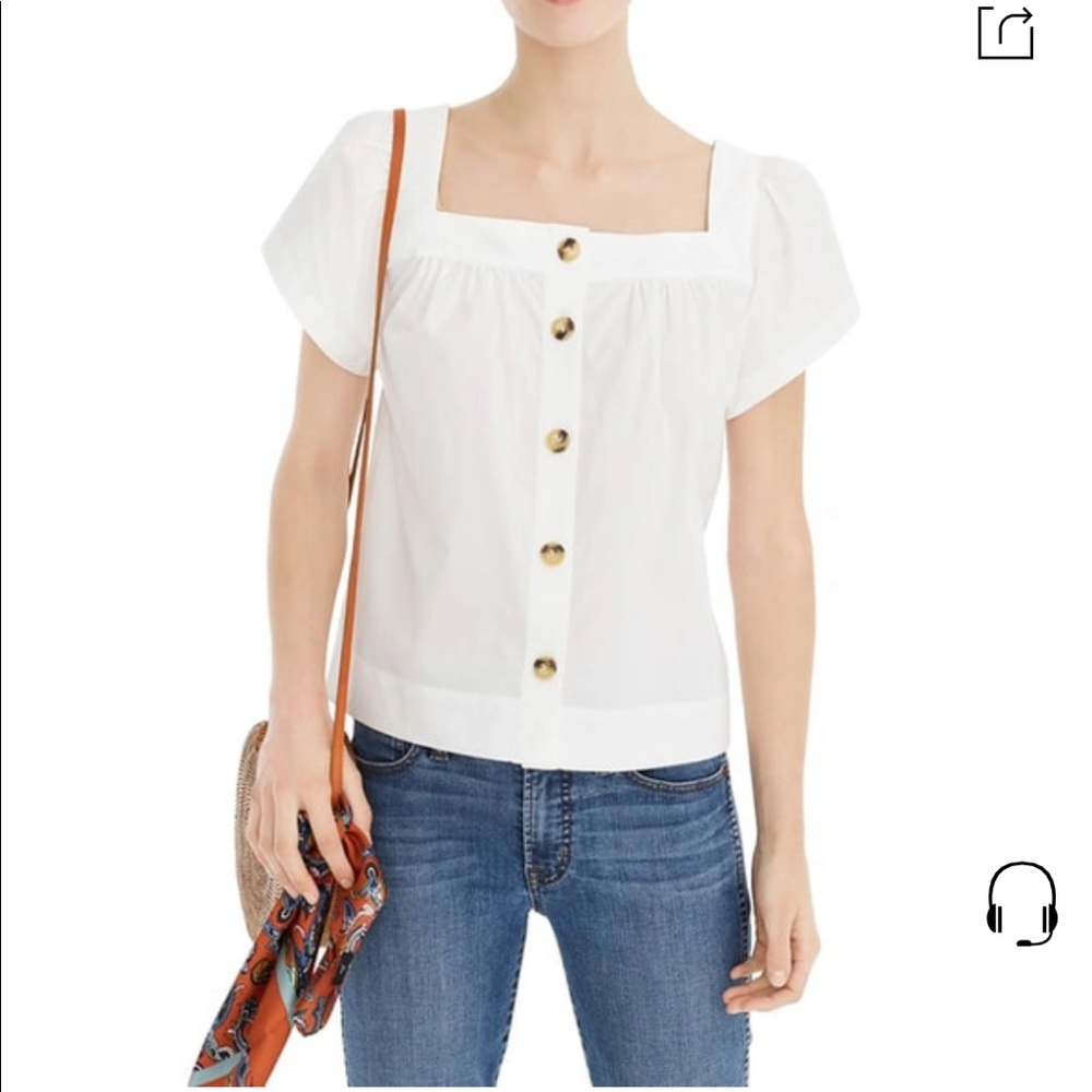 NWT - J crew Point Sur button-front square-neck top cotton poplin XS Extra Small